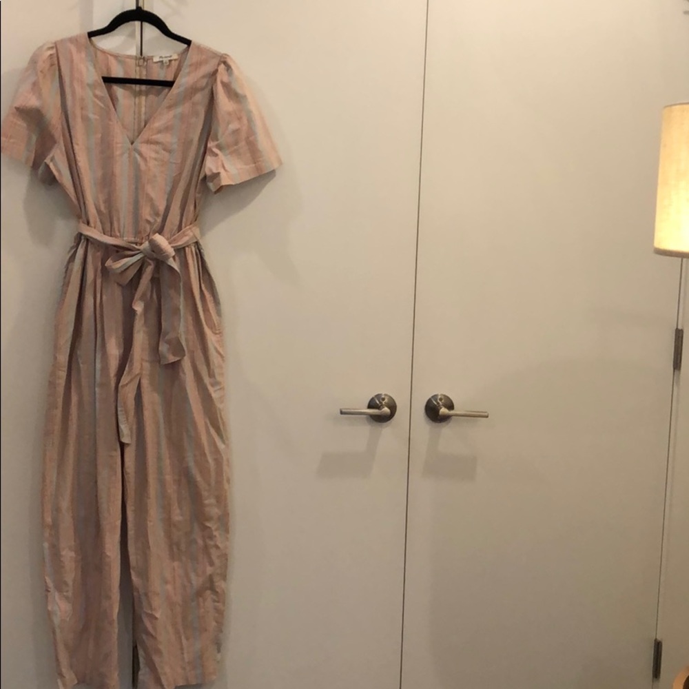 Size 12 Madewell Jumpsuit cotton pink/blue/tan - Picture 3 of 7